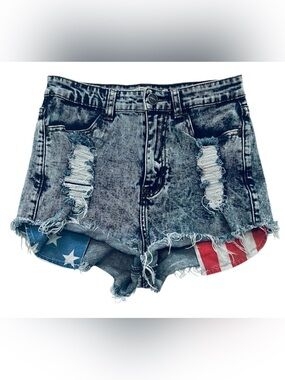 Denim Blvd Jean Shorts Womens Medium Blue Cutoff Distressed Stretch Denim USA
